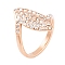 304 Stainless Steel Horse Eye Finger Ring for Women, with Rhinestone, Rose Gold, 20mm, US Size 6~9(16.5~18.9mm)