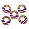 Independence Day Opaque Striped Resin & Walnut Wood Pendants, Geometric Charms, Donut, 37.8x3.5mm, Hole: 2mm