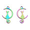 Ion Plating(IP) 201 Stainless Steel Pendants, Halloween Style, Moon with Cat, Rainbow Color, 15x10x1mm, Hole: 1.2mm