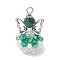 Glass Pendants, Angle, with Alloy Wing Beads & Iron Loop, Faceted, Dark Cyan, 29x18x16mm, Hole: 3mm