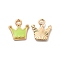 Alloy Enamel Pandants, Lead Free & Cadmium Free, Light Gold, Crown Charm, Green Yellow, 12x11x2mm, Hole: 1.8mm
