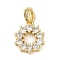 Rack Plating Brass Micro Pave Cubic Zirconia Pendants, Lead Free & Cadmium Free, Long-Lasting Plated, Flower Charms, Real 18K Gold Plated, 14.5x12x3mm, Hole: 5x3mm