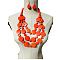 Ethnic Style Wood Flat Round Beaded Multilayer Necklaces & Dangle Earrings Sets, Coral, 580mm