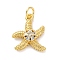 Brass Micro Pave Cubic Zirconia Pendants, Cadmium Free & Lead Free, Sea Animals Charms, Real 16K Gold Plated, with Jump Ring, Starfish, 17x14x4.5mm, Hole: 3mm