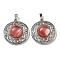 Cherry Quartz Glass Pendants, Rack Plating Brass Hollow Flat Round Charms, Cadmium Free & Lead Free, Platinum, 36.5x33x9.5mm, Hole: 7.5x5mm