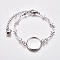 Tarnish Resistant 304 Stainless Steel Bracelet Making, with Lobster Claw Clasps, Cross Link Chains and Flat Round Cabochon Settings, Stainless Steel Color, Tray: 16mm, 6-3/8 inch(16.2cm)