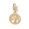 Brass Micro Pave Cubic Zirconia European Dangle Charms, Cadmium Free & Lead Free, Tree of Life, Real 18K Gold Plated, 25mm, Hole: 5mm