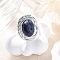 Oval Natural Sodalite Finger Rings, 304 Stainless Steel Cuff Rings for Women, Stainless Steel Color, oval: 22x17.5mm, Adjustable