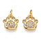 Brass Micro Pave Clear Cubic Zirconia Charms, with Jump Rings, Nickel Free, Dog Paw Prints, Real 18K Gold Plated, 10.5x10x2.5mm, Hole: 3mm