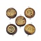 Natural Tiger Eye Connector Charms, Symbol Print Flat Round Links with Stainless Steel Color Plated Stainless Steel Findings, 33x26x6mm, Hole: 2.5mm