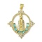 Brass Micro Pave Colorful Cubic Zirconia Pendants, Cadmium Free & Nickel Free & Lead Free, Real 18K Gold Plated, Huamn, Rhombus, 41.5x35x3.5mm, Hole: 4x3mm