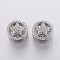 Brass Micro Pave Cubic Zirconia European Beads, Large Hole Beads, Hollow, Flat Round with Star, Clear, Platinum, 11.5x10mm, Hole: 4.5mm