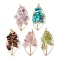 Natural Mixed Gemstone Chip Pendants, Golden Plated Brass Leaf Charms, 35~37x17~19x4.5~6.5mm, Hole: 3.3mm