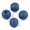 Painted Natural Wood Beehive Beads, Round, Marine Blue, 12x11mm, Hole: 3mm