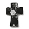 Cross with Flower Silicone Focal Beads, Black, 35x25x8mm, Hole: 2mm