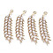 Autumn Theme Brass Micro Pave Cubic Zirconia Pendants, Long-Lasting Plated, Ear of Wheat Charms, Light Gold, Clear, 33~35x10x3mm, Hole: 1mm