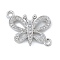 Rack Plating Brass Micro Pave Clear Cubic Zirconia Butterfly Connector Charms, Long-Lasting Plated, Cadmium Free & Lead Free, Platinum, 16x18.5x3mm, Hole: 1.6mm