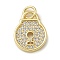 Rack Plating Brass Micro Pave Cubic Zirconia Pendants, Long-Lasting Plated, Lead Free & Cadmium Free, Lock Charms, with Jump Ring, Real 18K Gold Plated, 14x11x2mm, Hole: 3mm