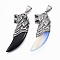304 Stainless Steel Big Pendants, with Glass/Opalite, Tusk/Scabbard Shape, Wolf Head Shape, Mixed Color, 67x27x11mm, Hole: 10x7mm