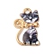 Alloy Enamel Pendants, Cadmium Free & Lead Free, Light Gold, Cat Charm, Black, 21x14x1.5mm, Hole: 2mm