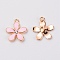 Zinc Alloy Enamel Flower Pendant, with Crystal Rhinestone, Light Gold, Pink, 20.5x18x2.5mm, Hole: 2mm