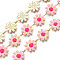 Brass Flower Link Chains, Nickel Free, with Enamel, Unwelded, Real 16K Gold Plated, Pink, 13.5~14x9.5~10x1mm