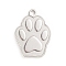 Tarnish Resistant 304 Stainless Steel Pendants, Dog Paw Print, Stainless Steel Color, 30x22x2mm, Hole: 2.5mm