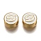 Brass Beads, with Enamel, Flat Round with Constellation, Real 18K Gold Plated, White, Cancer, 10x5mm, Hole: 4.5x2.5mm