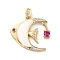 Natural Shell Pendants, with Cubic Zirconia and Golden Brass Findings, Long-Lasting Plated, Fish, Mixed Color, 22x19x3mm, Hole: 3.5x1.5mm