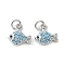 Brass Micro Pave Cubic Zirconia Pendants, Cadmium Free & Nickel Free & Lead Free, Fish Charms, with Jump Ring, Platinum, 9x9x2.5mm, Hole: 2.5mm