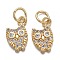 Brass Micro Pave Cubic Zirconia Charms, with Jump Rings, Owl, Clear, Real 18K Gold Plated, 12x7x2.5mm, Jump Rings: Inner Diameter: 3.5mm