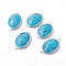 Platinum Tone Brass Synthetic Turquoise Links connectors, Faceted, Oval, 26.5x15x6mm, Hole: 1~2mm