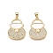 Brass Micro Pave Clear Cubic Zirconia Pendants, Cadmium Free & Lead Free, with Shell, Handbag Charms, Real 18K Gold Plated, 25.5x19x4mm, Hole: 5x3.5mm
