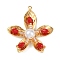 304 Stainless Steel Pendants, with Acrylic Beads, Flower, Golden, Crimson, 37.5x34.5x8.5mm, Hole: 1.5mm