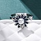 Brass Micro Pave Clear Cubic Zirconia Open Cuff Rings, with Plastic Pearl, Rotating Sunflower, Platinum, Inner Diameter: US Size 7 1/4(17.5mm)