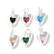 Brass Micro Pave Cubic Zirconia Pendants, Heart Charms, Rack Plating, Lasting Plated, Cadmium Free & Lead Free, with Jump Ring, Silver, 12.5x10.5x3.5mm, Hole: 4.5mm