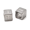 304 Stainless Steel European Beads, Large Hole Beads, Cube with Letter, Letter T, 7x7x7mm, Hole: 5.5mm