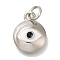 Rack Plating Brass Enamel Charm, with Jump Ring, Cadmium Free & Lead Free, Long-Lasting Plated, Flat Round with Eye Charm, Platinum, 12.5x10x2mm, Hole: 3mm
