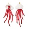 Dyed Synthetic Turquoise & Natural Black Onyx & Glass Seed Beaded Skull Jellyfish Big Pendants, with Clam Shell & Golden Brass Beads, Red, 84x27x13mm, Hole: 1mm