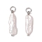 3Pcs 3 Colors Natural Keshi Pearl Pendants, Nuggets Charms with 304 Stainless Steel Jump Rings, Creamy White, Platinum, 20~23x5.5~6x3.5~4.5mm, Hole: 3.5mm