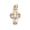 Rack Plating Brass Cubic Zirconia Pendants, Cadmium Free & Lead Free, Long-Lasting Plated, with Jump Ring, Religion Cross Charm, Real 18K Gold Plated, 22x13x5mm, Hole: 1mm