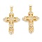 Brass Micro Pave Clear Cubic Zirconia Pendants, Long-Lasting Plated, Cross, Real 18K Gold Plated, 32x21x3mm, Hole: 5X3.5mm