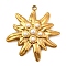 304 Stainless Steel Pendants, Flower Charm, with ABS Plastic Imitation Pearl, Ion Plating(IP), Real 18K Gold Plated, 40x37.5x6mm, Hole: 2.5mm