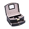 2-Tier Imitatoin Leather Jewelry Organizer Storage Drawer Boxes, with Mirror Inside, Rectangle, Black, 20x16x10.5cm