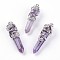 Natural Amethyst Big Pointed Pendants, with Platinum Plated Brass Findings, Bullets, 55~60x16mm, Hole: 5x8.5mm