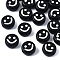 Opaque Acrylic Beads, Flat Round with Smiling Face, Black, 10x4.5mm, Hole: 2mm, about 1580pcs/500g