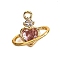 Brass Charms, Cadmium Free & Nickel Free & Lead Free, with Cubic Zirconia, Heart, Real 18K Gold Plated, 11x12.5x5mm, Hole: 1.4mm