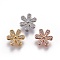 Brass Micro Pave Cubic Zirconia Slide Charms, Lead Free & Cadmium Free, Flower, Clear, Mixed Color, 14.5x13x6mm, Hole: 2x11mm