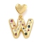 Brass Micro Pave Colorful Cubic Zirconia Pendants, Heart Letter Charms, Real 18K Gold Plated, Letter W, 31mm, Hole: 6x3mm, pendant: 21x22x4mm