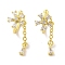 Flower Brass Cuff Earrings, with Clear Cubic Zirconia for Women, Real 18K Gold Plated, 25.5x9.5mm